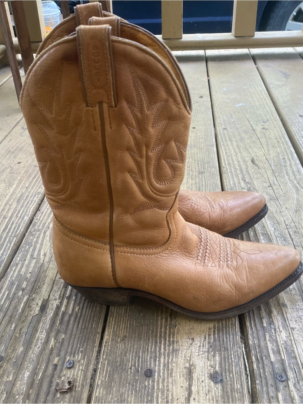 Vintage Boulet Women's Tan Leather Cowboy Boots - Size 7 C (Made in Canada)